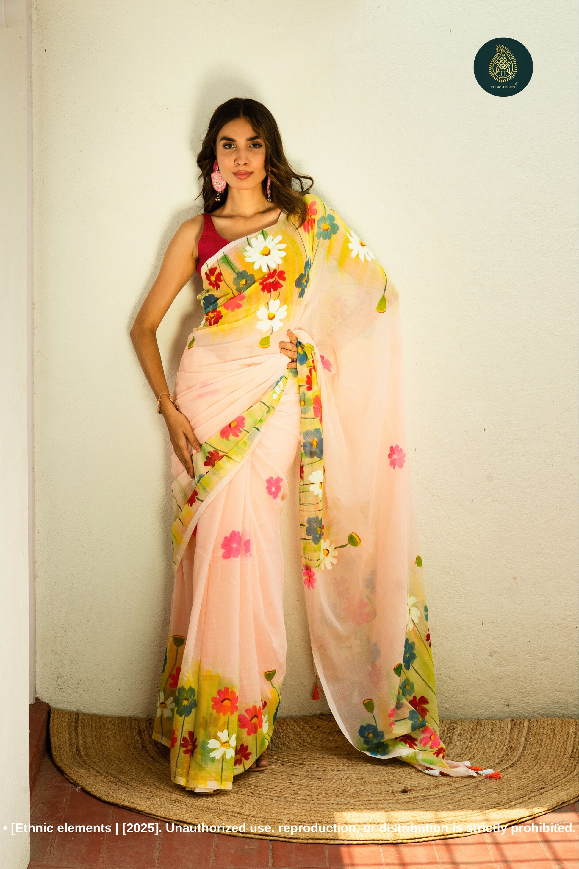 Chitramay - Hand Painted Mul Cotton Saree - Gulmeher