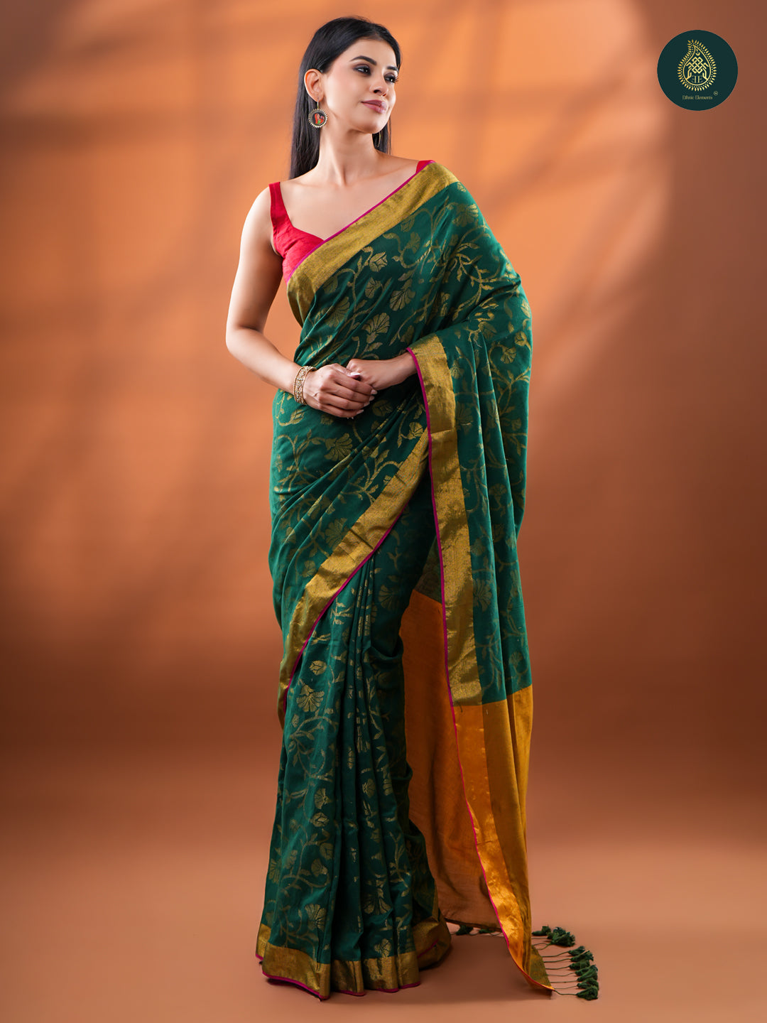 Emerald Green Silk Saree -  Gold Zari