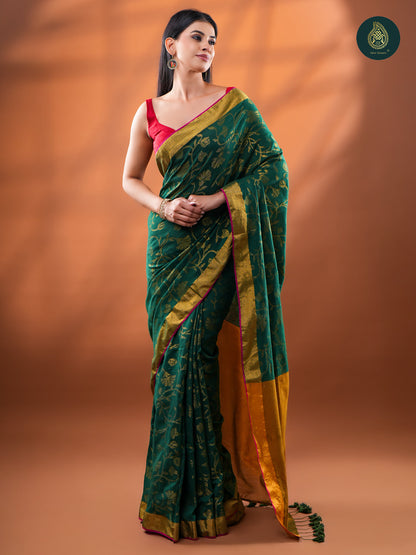 Emerald Green Silk Saree -  Gold Zari