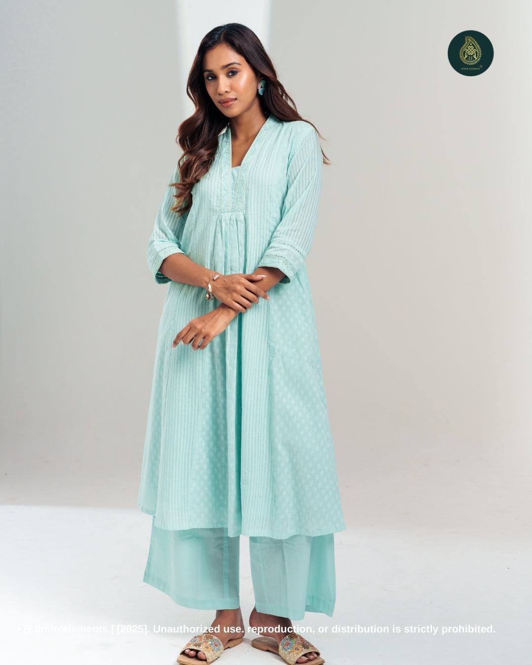 Stitched 2Pc Cotton Suit Set - Lush Mint