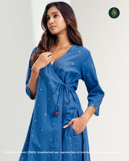 Stitched 2Pc Cotton Suit Set - Obscura Blue : Wrap-Style