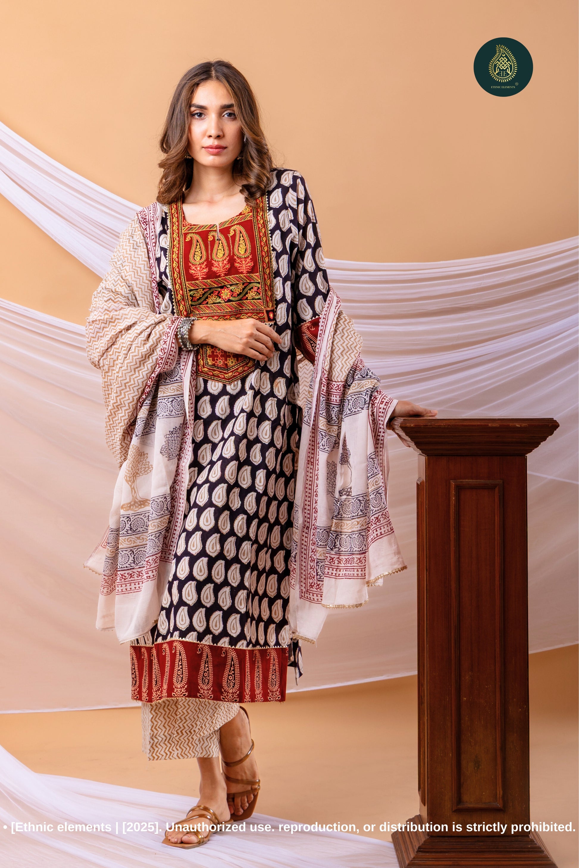 Virsa Embroidered Bagh Print Cotton Stitched 3Pc Suit Set