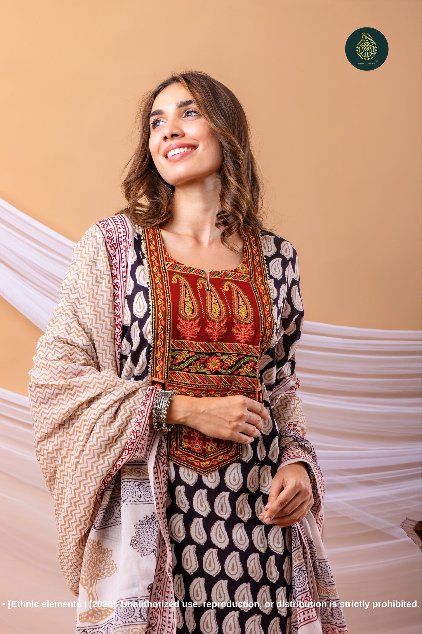 Virsa Embroidered Bagh Print Cotton Stitched 3Pc Suit Set