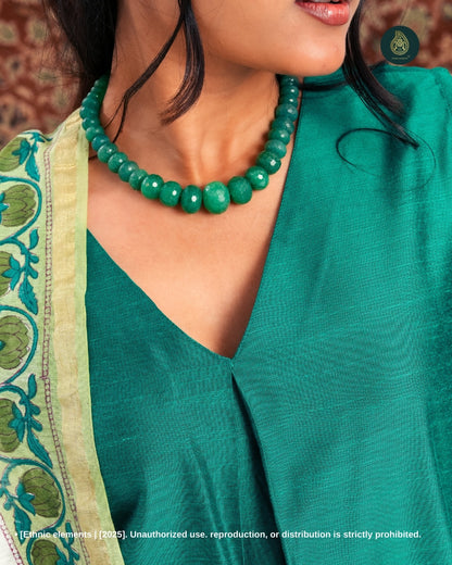Sanganeri Stitched 3Pc Suit Set - Emerald Green