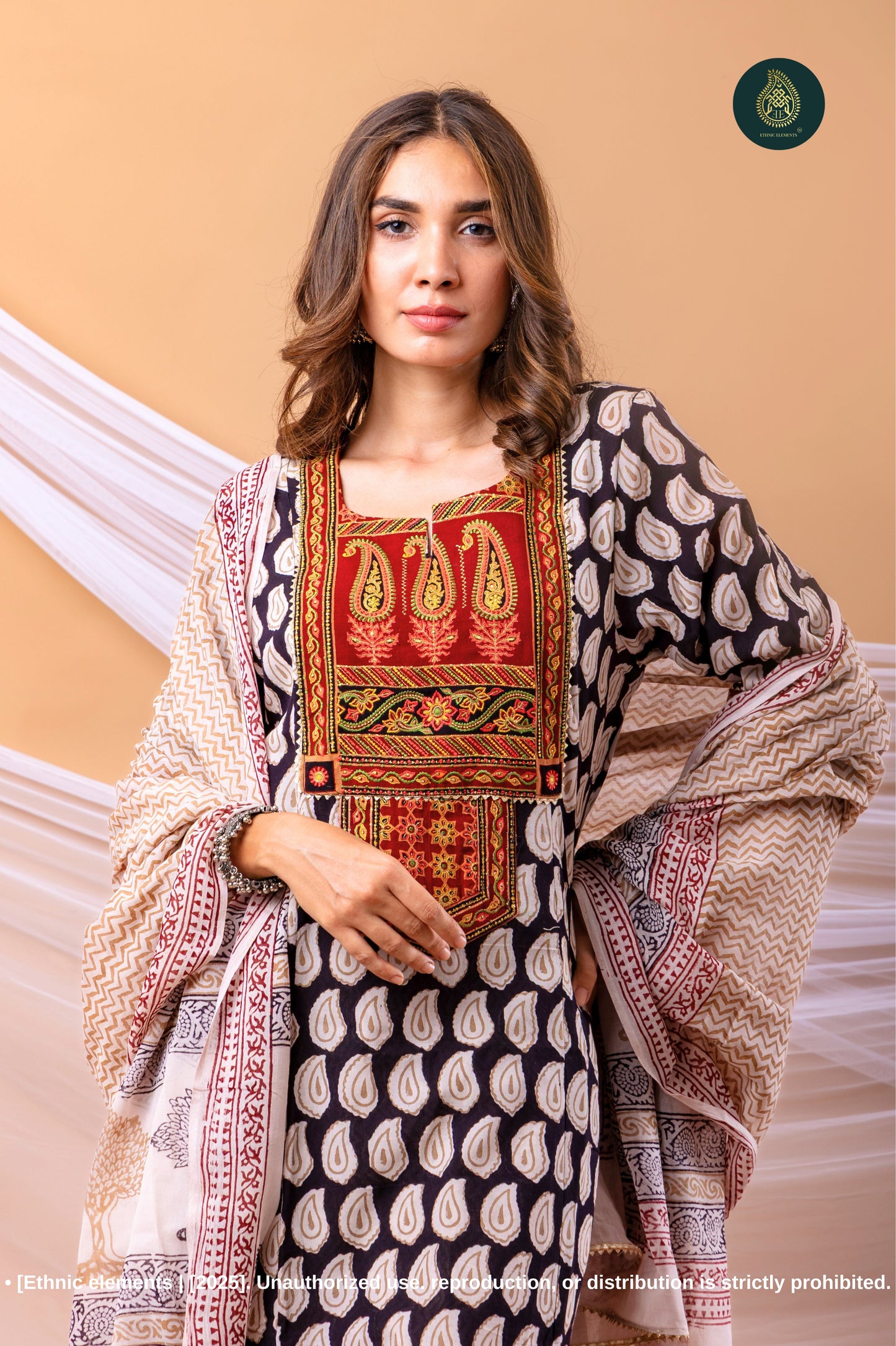 Virsa Embroidered Bagh Print Cotton Stitched 3Pc Suit Set
