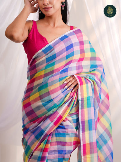 Checks Rainbow Multicolor-  Mul Cotton Saree