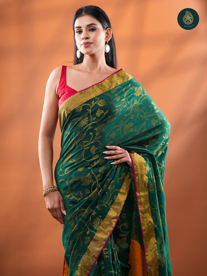 Emerald Green Silk Saree -  Gold Zari