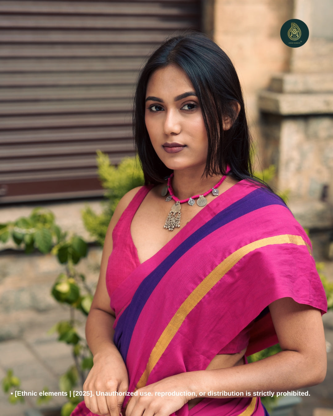 Mul Cotton Saree With Contrast Border Zari Aura - Raag Jamun