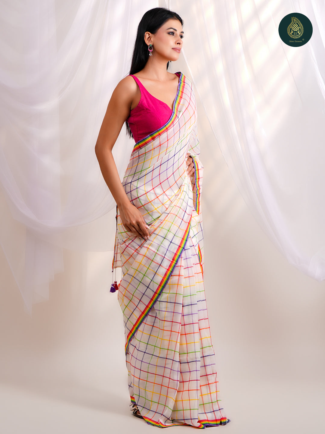 Rainbow Checks – Mul Cotton Saree
