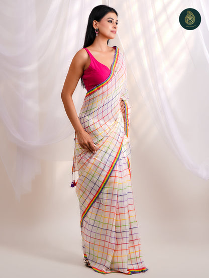 Rainbow Checks – Mul Cotton Saree