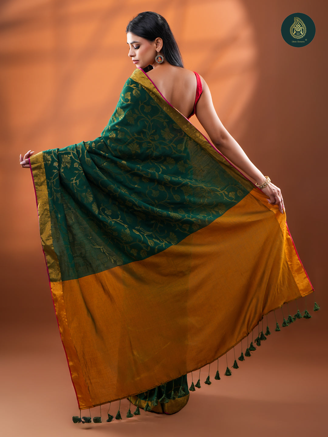 Emerald Green Silk Saree -  Gold Zari