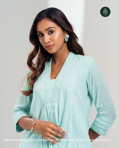 Stitched 2Pc Cotton Suit Set - Lush Mint