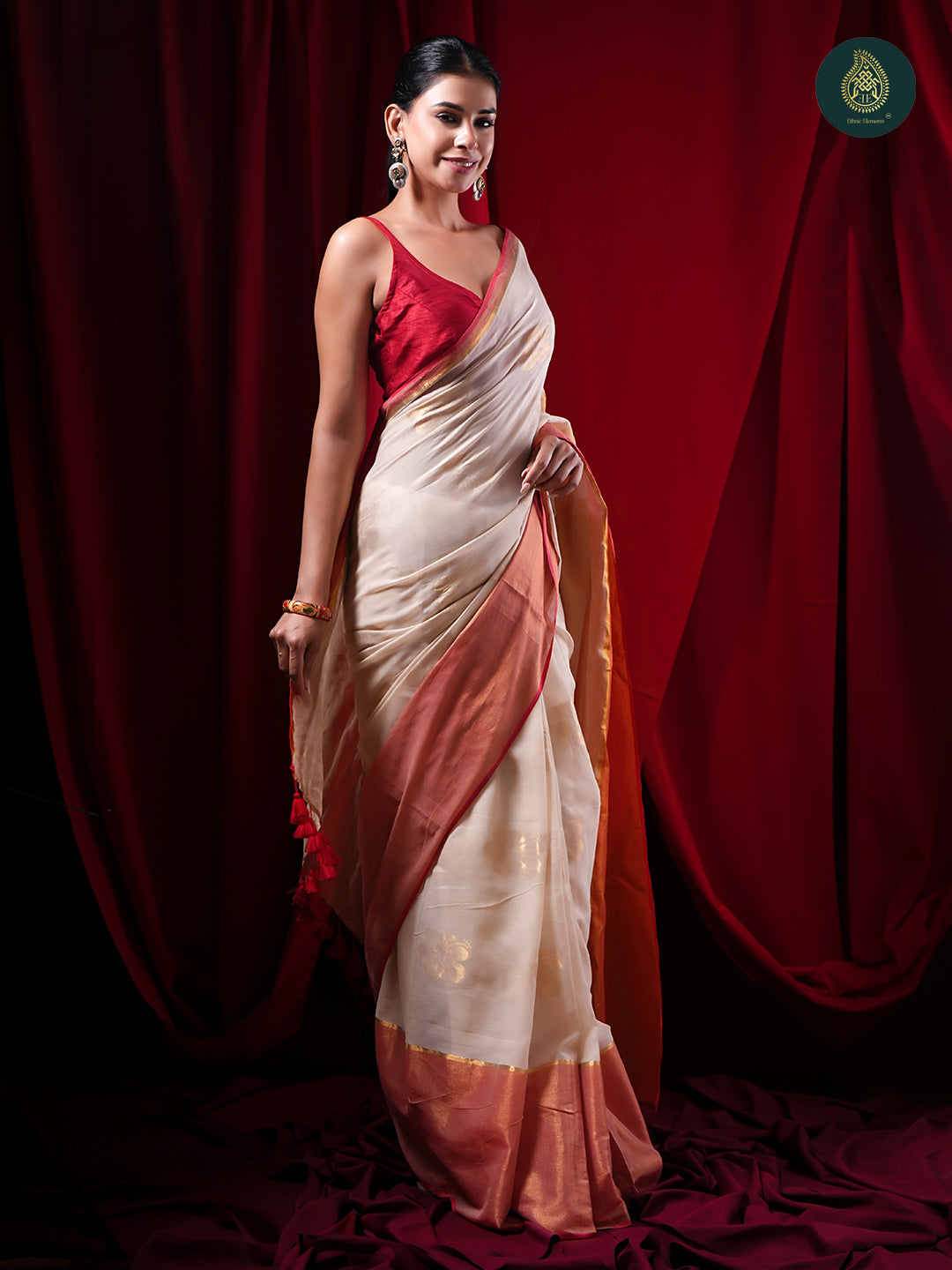 Ivory White Jamdani Zari Mul Cotton Saree For Women