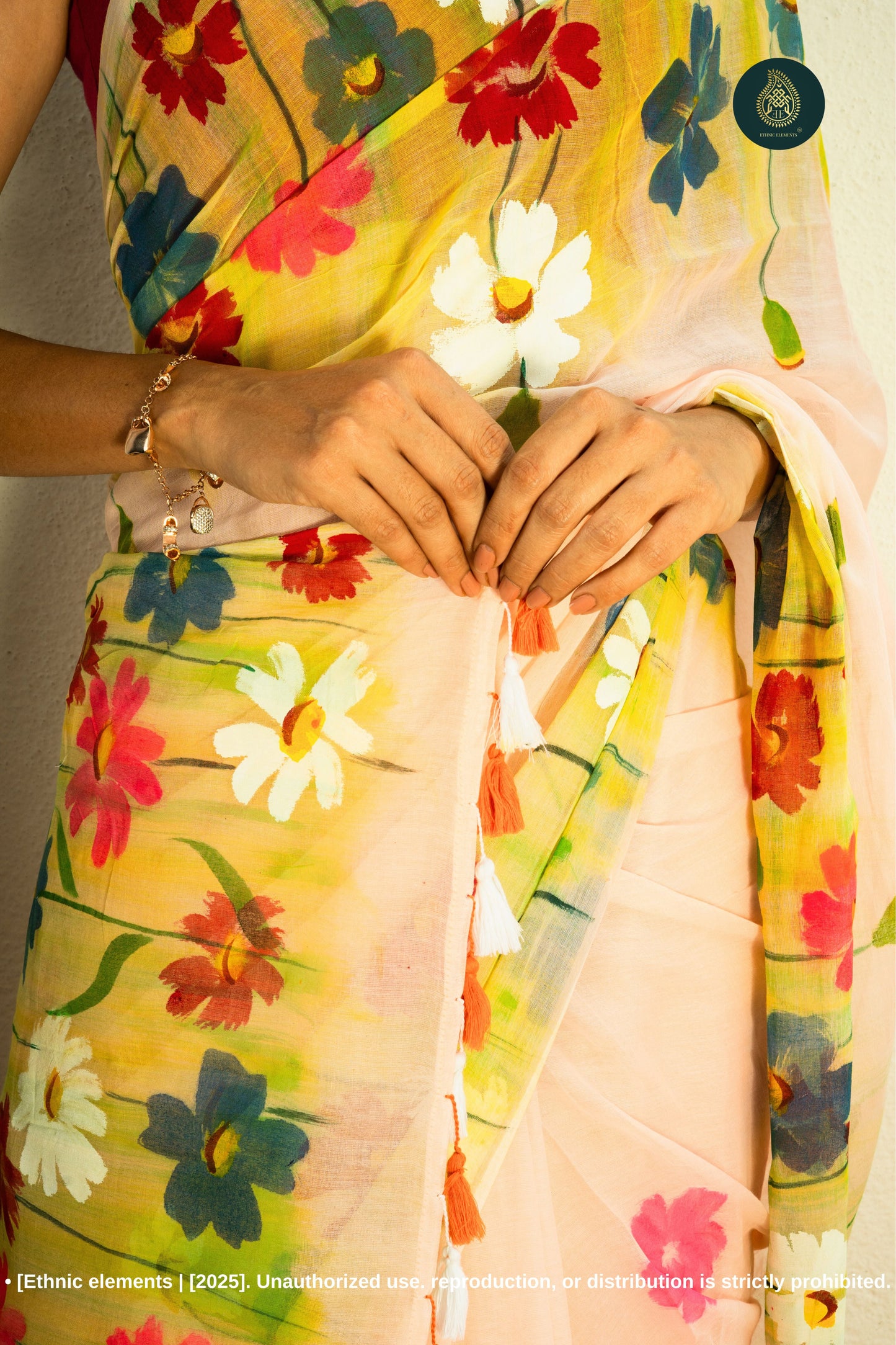 Chitramay - Hand Painted Mul Cotton Saree - Gulmeher