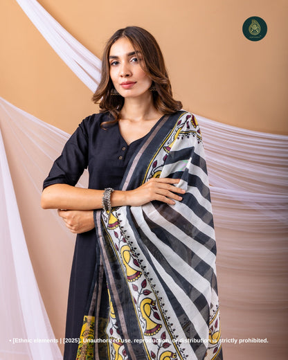 Stitched 3Pc Suit Set - Inkwite & Sanganeri