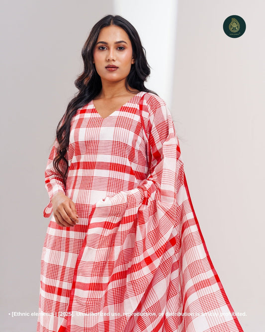 Stitched 3Pc Cotton Suit Set Cherry Checks Cotton