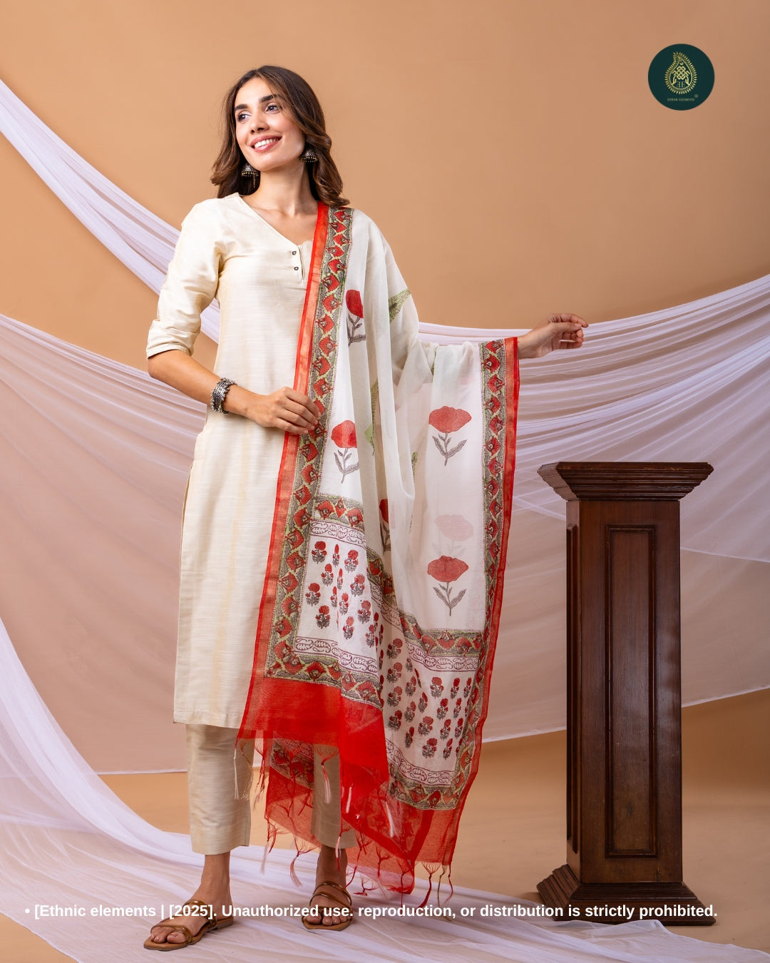 Stitched 3pc Suit¬¨Set - Swan White & Sanganeri