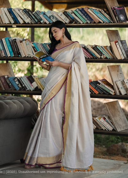 Mul Cotton Zari Jaal Saree Noor Pearl