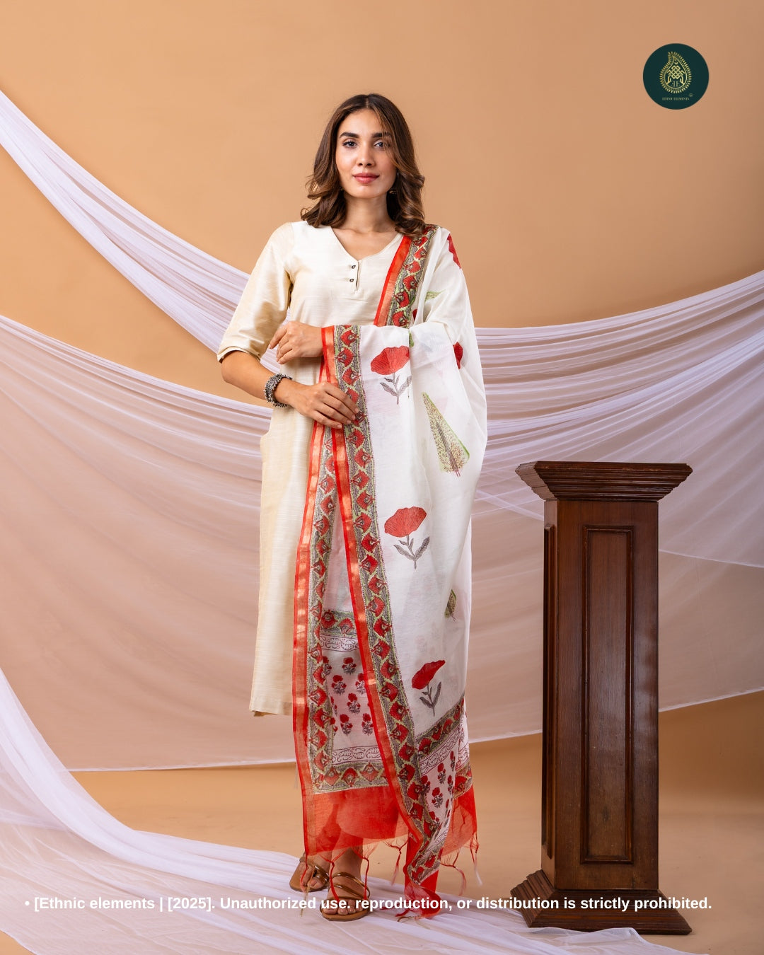 Stitched 3pc Suit¬¨Set - Swan White & Sanganeri