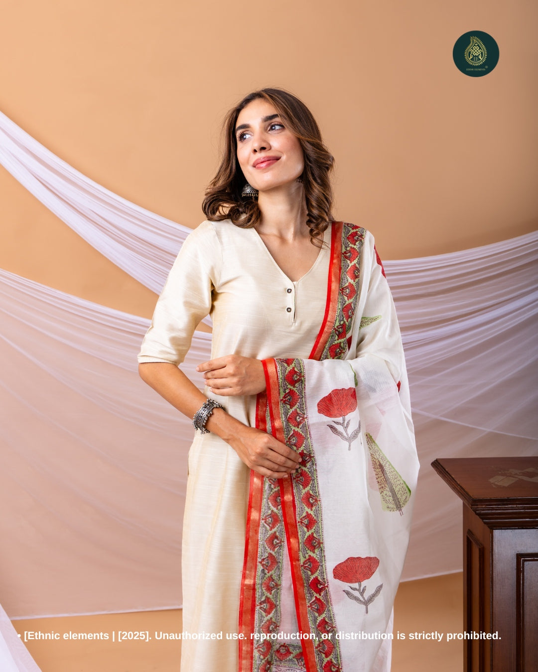 Stitched 3pc Suit¬¨Set - Swan White & Sanganeri