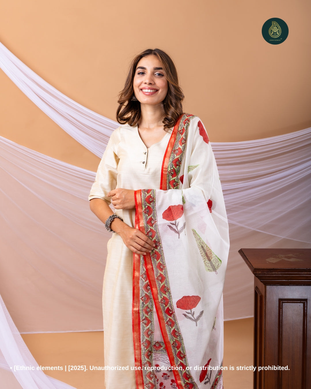 Stitched 3pc Suit¬¨Set - Swan White & Sanganeri