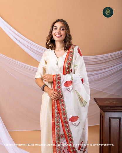 Stitched 3pc Suit¬¨Set - Swan White & Sanganeri