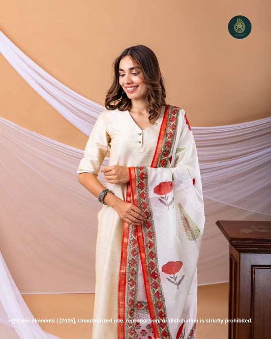 Stitched 3pc Suit¬¨Set - Swan White & Sanganeri