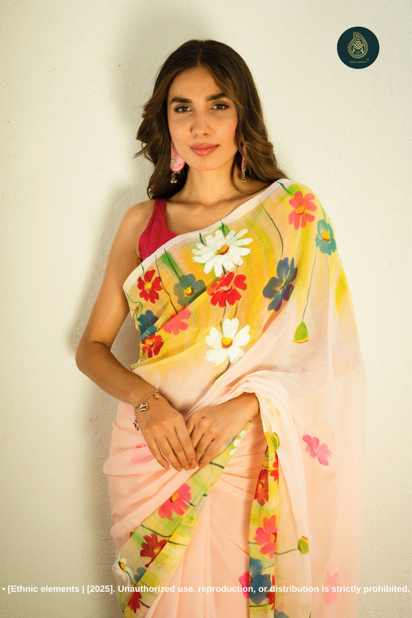 Chitramay - Hand Painted Mul Cotton Saree - Gulmeher