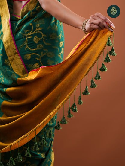Emerald Green Silk Saree -  Gold Zari
