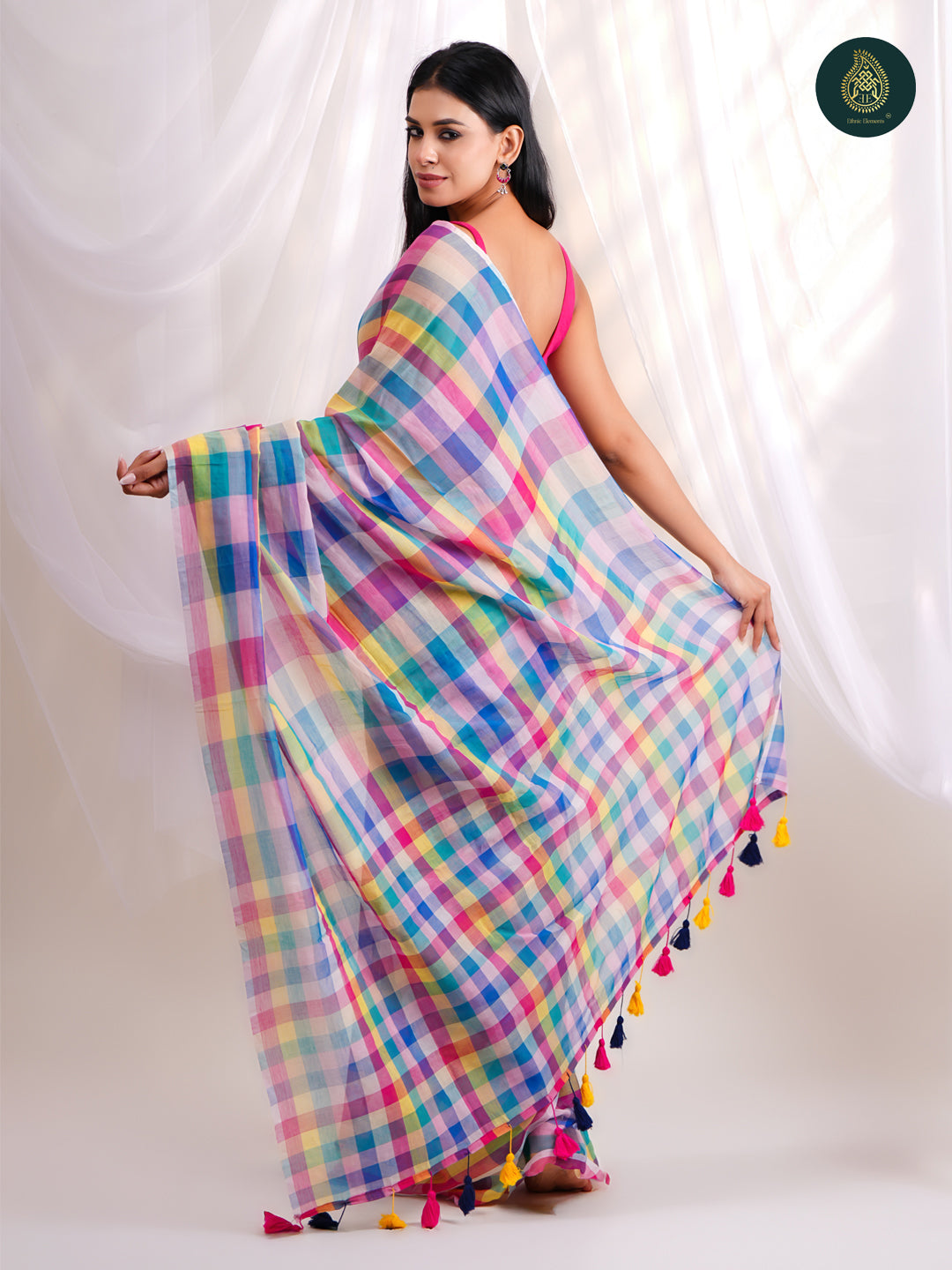 Checks Rainbow Multicolor-  Mul Cotton Saree