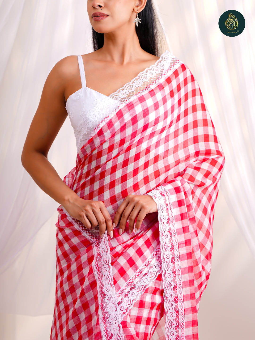 Cherry Red Mulmul Cotton Saree -Tassel Pallu