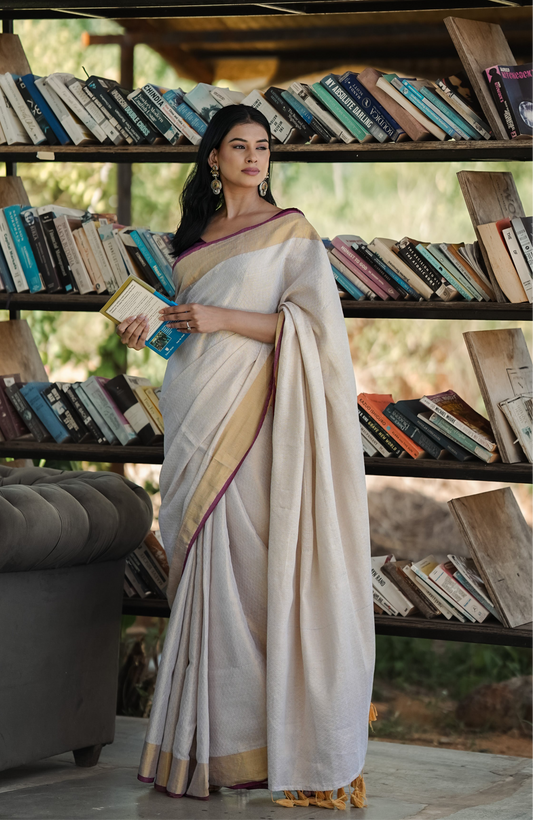 Mul Cotton Zari Jaal Saree Noor Pearl