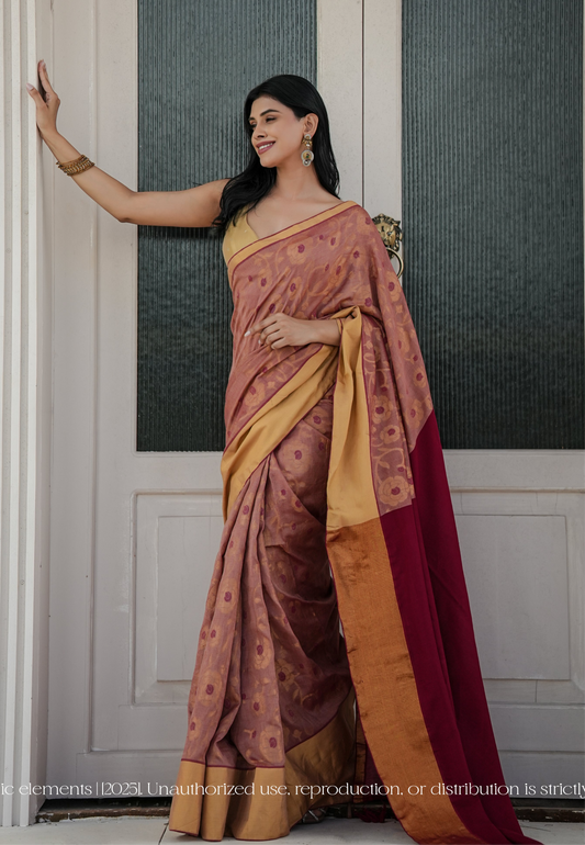 Mul Cotton With Zari Floral Work Saree - Gulbadan
