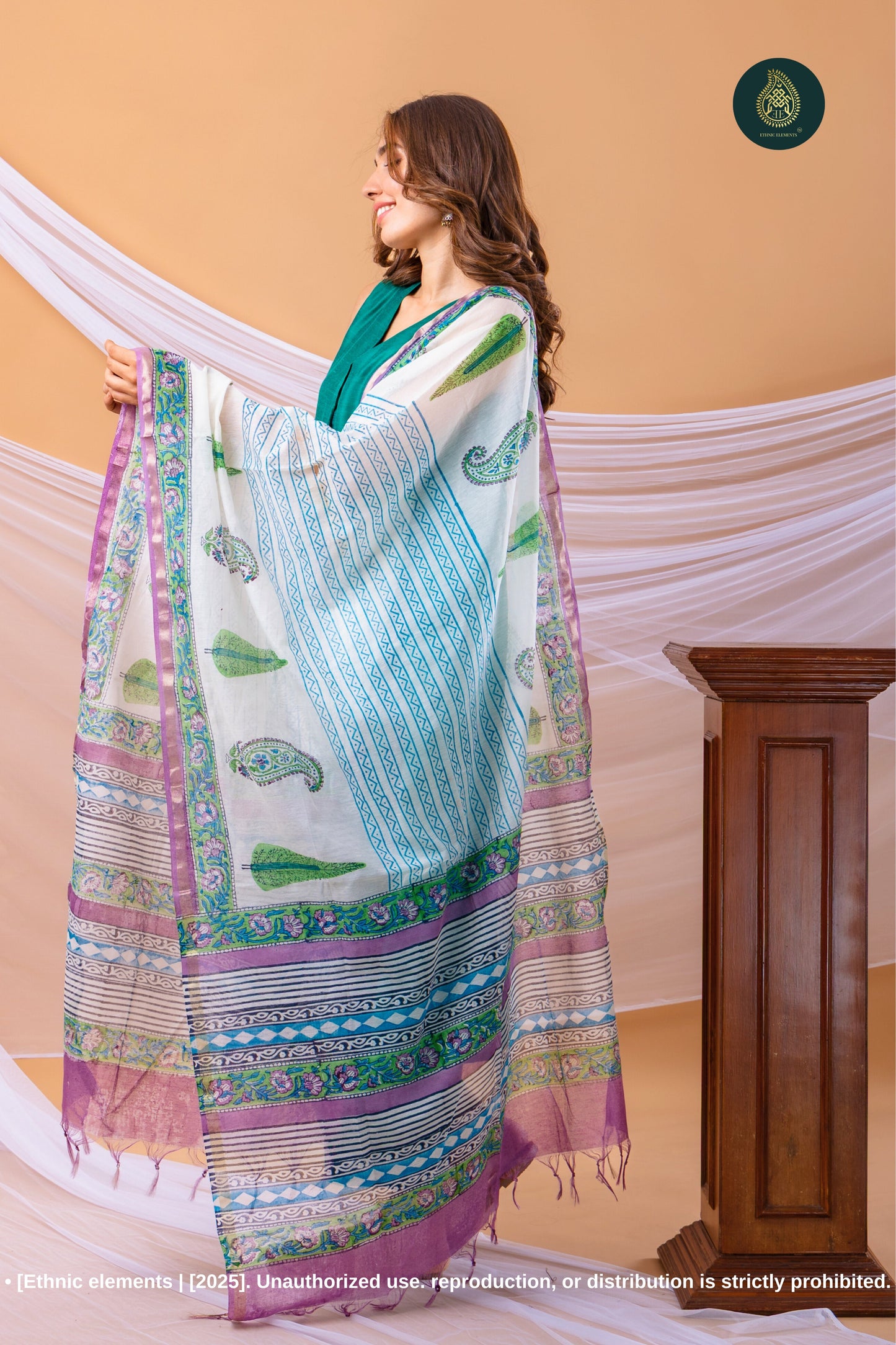 Stitched 3 Pc Cotton Silk Suit Set - Emerald Green