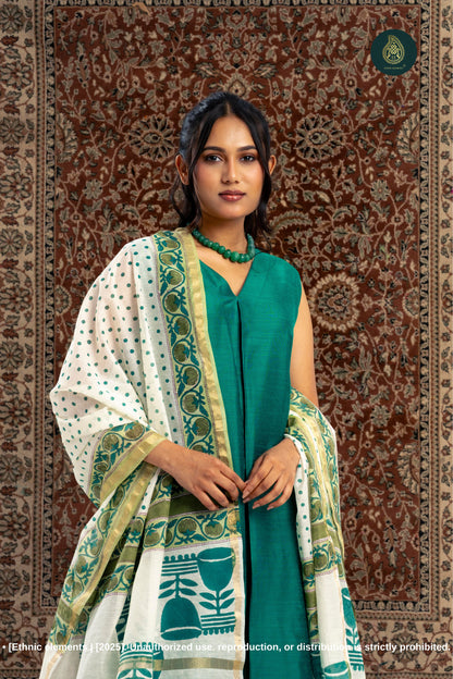 Sanganeri Stitched 3Pc Suit Set - Emerald Green