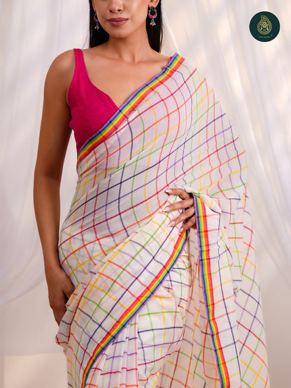 Rainbow Checks – Mul Cotton Saree