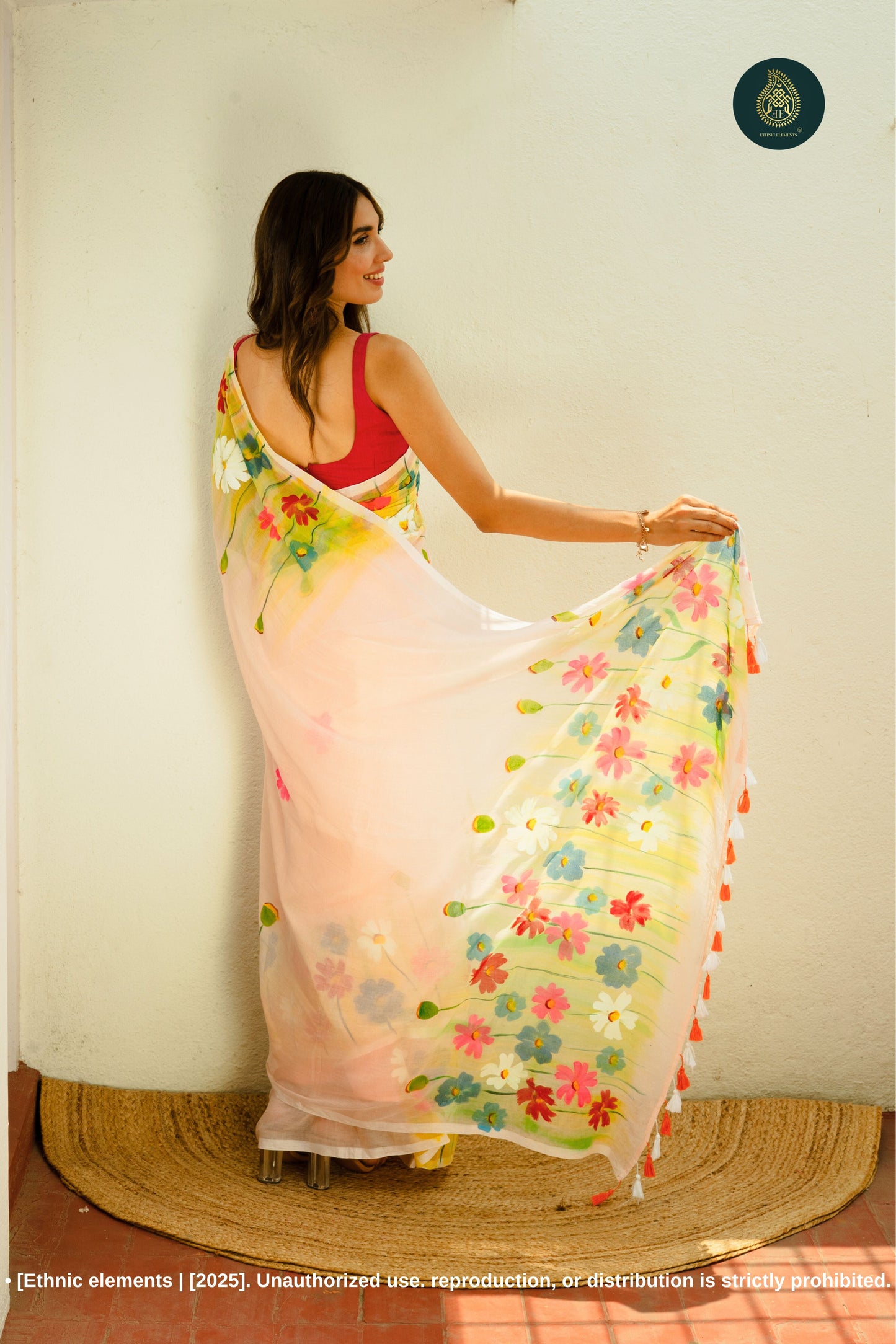 Chitramay - Hand Painted Mul Cotton Saree - Gulmeher