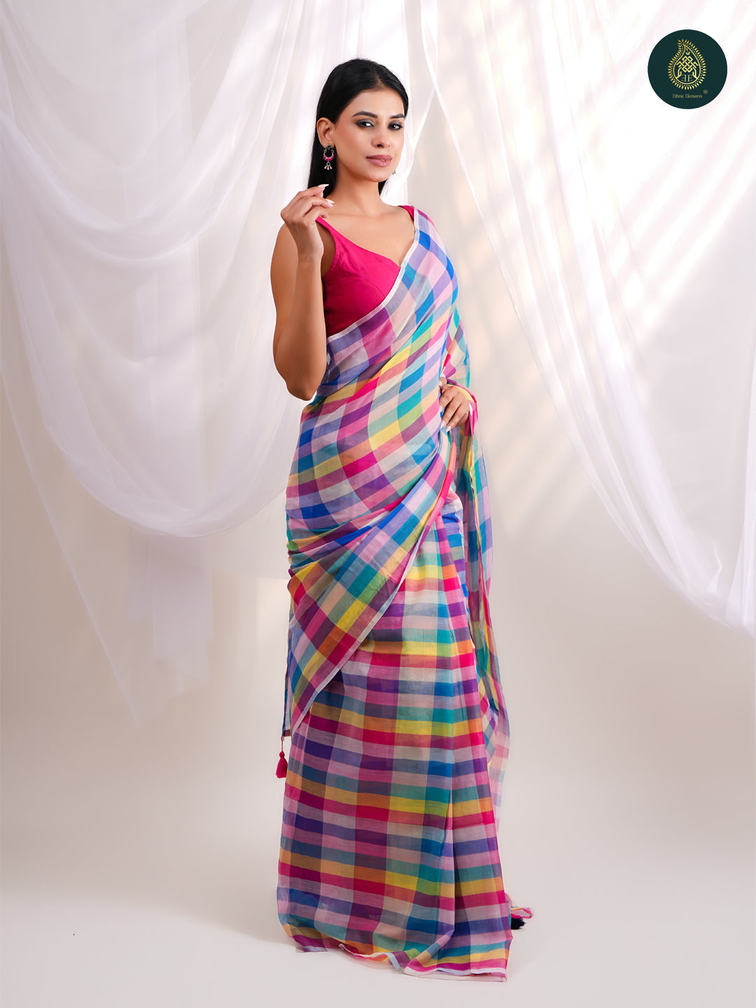Checks Rainbow Multicolor-  Mul Cotton Saree