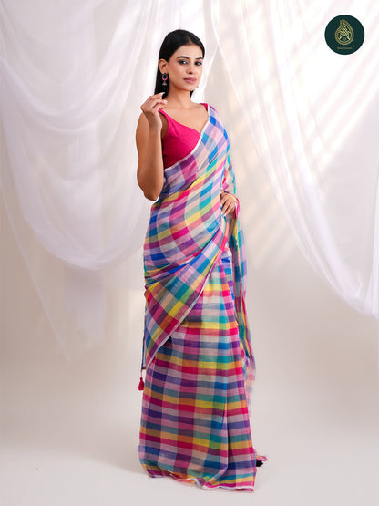 Checks Rainbow Multicolor-  Mul Cotton Saree