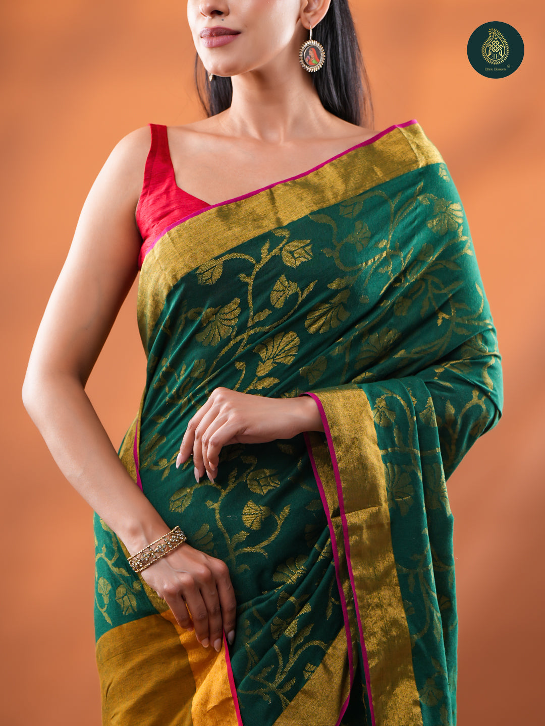 Emerald Green Silk Saree -  Gold Zari