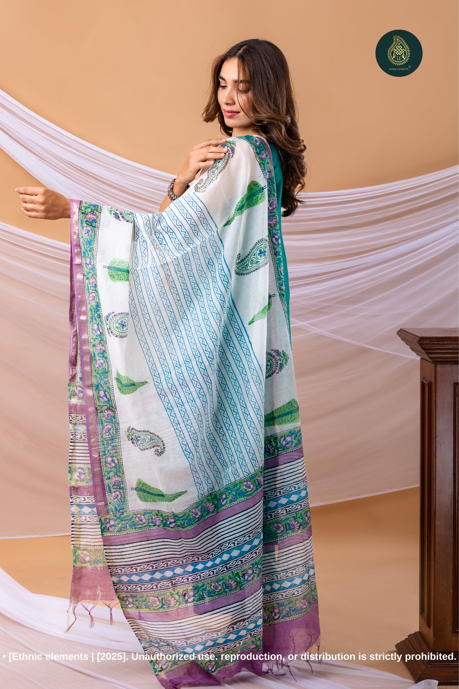 Stitched 3 Pc Cotton Silk Suit Set - Emerald Green