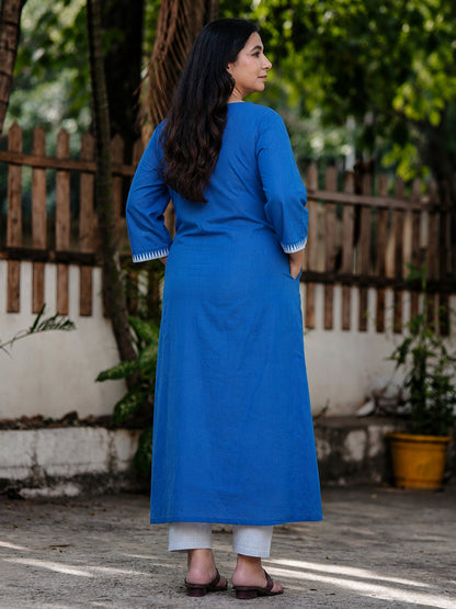 Stitched 2Pc Mangalgiri Royal Blue Cotton Set