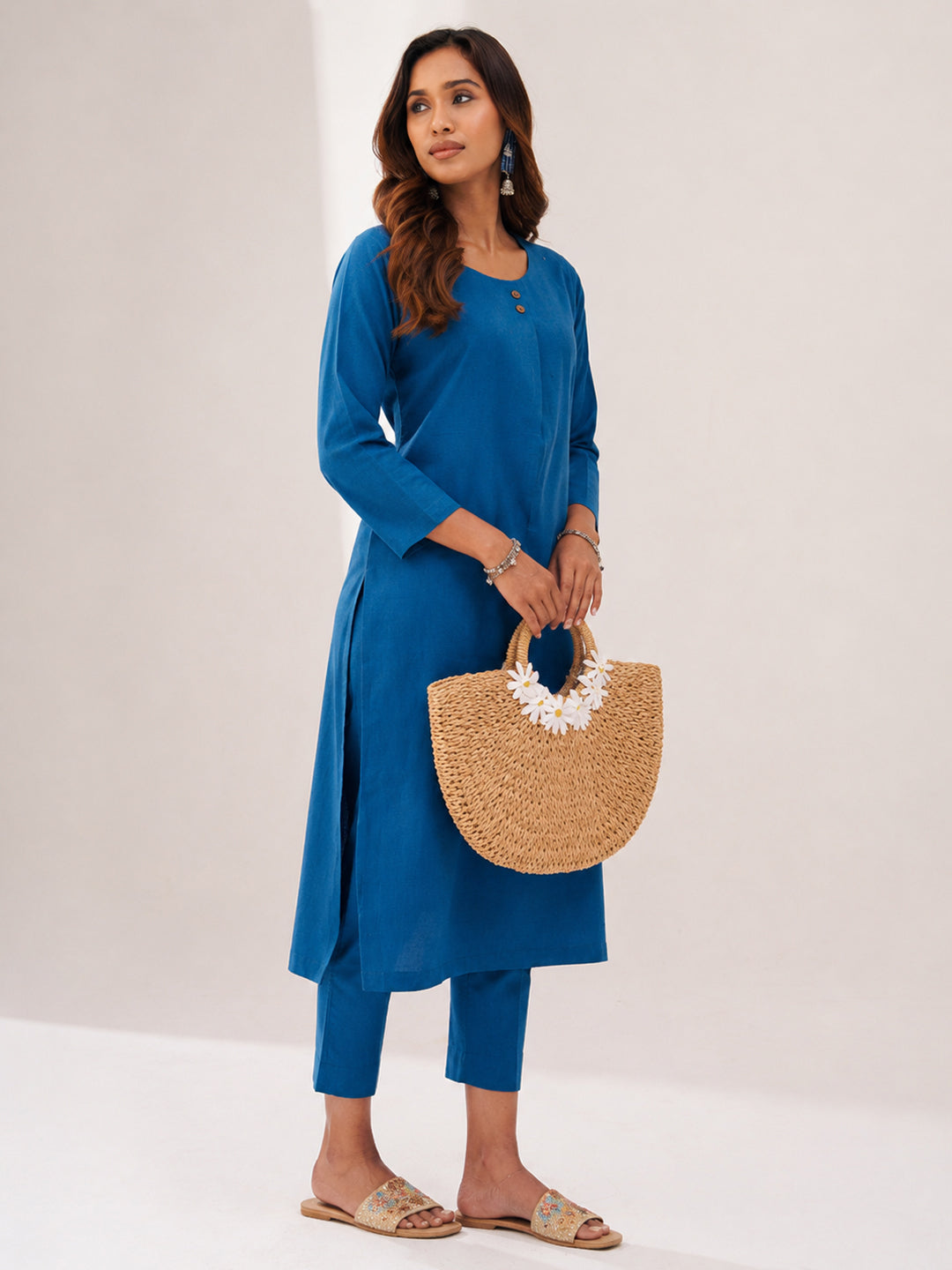 Stitched 2Pc Cotton Suit Set - Chambray Muse