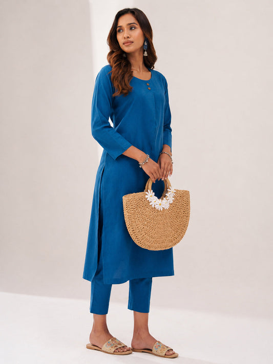 Stitched 2Pc Cotton Suit Set - Chambray Muse