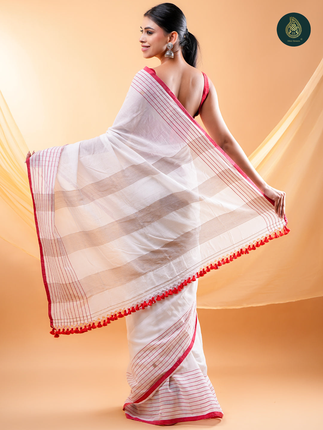 Elegant Red & White Colour Mul Cotton Saree with Striped