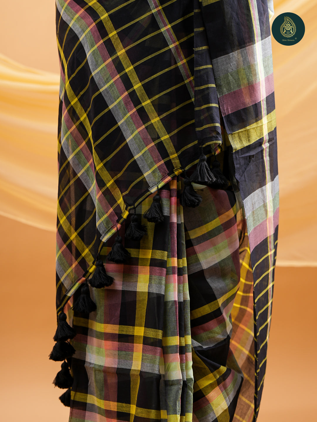 Vibrant Multi-Colour Checked - Mul Cotton Saree with Handcrafted Tassels