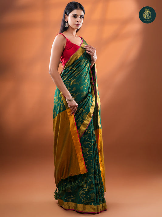 Emerald Green Silk Saree -  Gold Zari