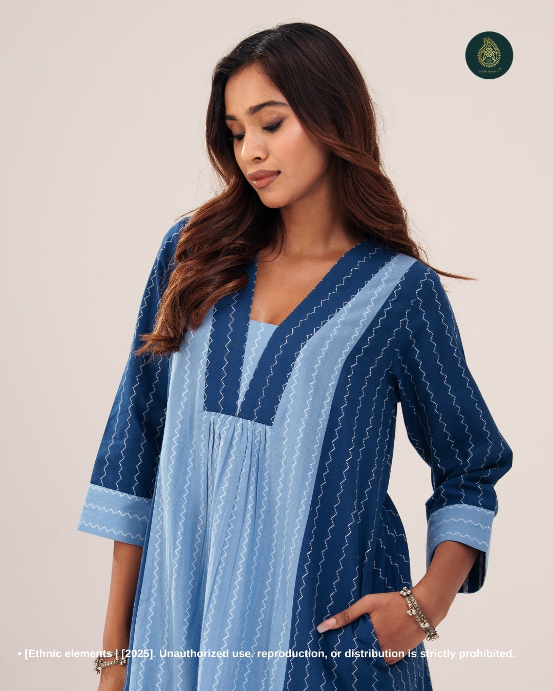 Stitched 2Pc Cotton Suit Set - Indigo Breeze