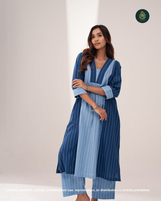Stitched 2Pc Cotton Suit Set - Indigo Breeze