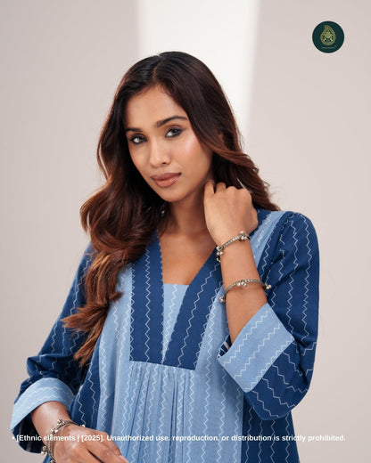 Stitched 2Pc Cotton Suit Set - Indigo Breeze